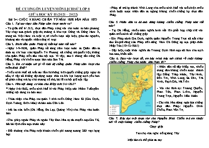 Đề cương ôn luyện giữa học kỳ II môn Lịch sử Lớp 8 - Năm học 2021-2022